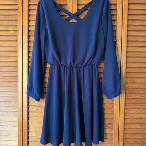 Francesca's Miami Navy Blue Long Sleeve Dress